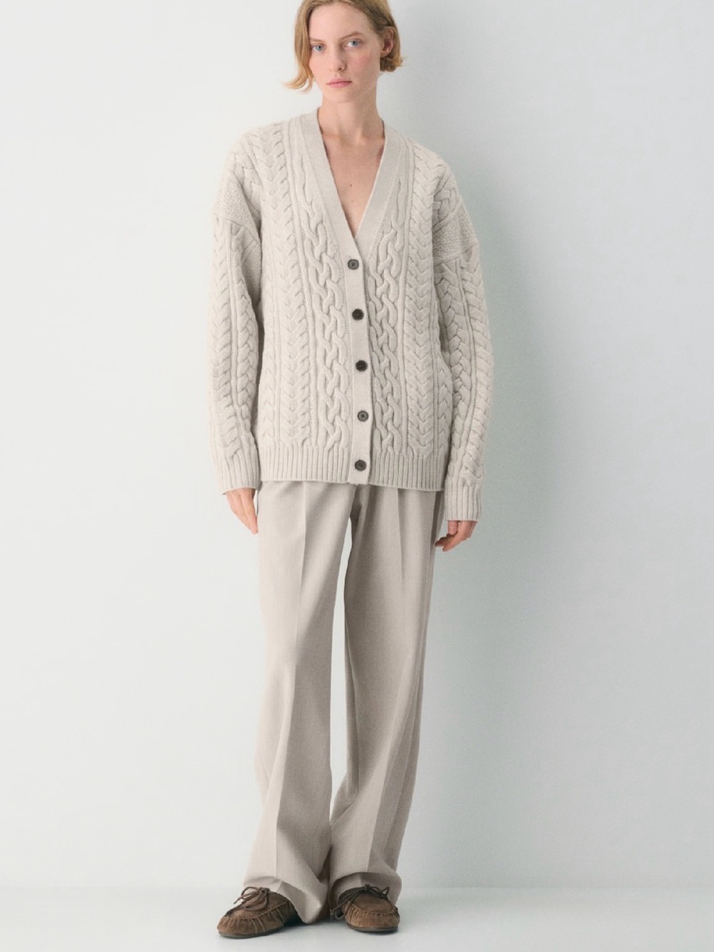 Aritzia Cable-Knit V-Neck Cardigan - Cream